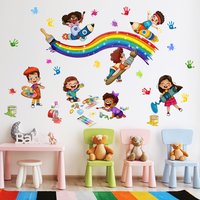 Happy Childhood Graffiti Palm Print Wall Stickers Children's Room Children's Wall Stickers Boys Nursery Room Decoration