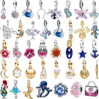 925 Sterling Silver Mixed Charms Beads Crab Octopus Fish Travel Floral Pendant Collection Inlay Fit Bracelet Necklace Jewelry