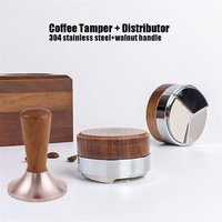 51 53 58.5mm Coffee Tamper Coffee Distributor Tool Walnut Cover Head Espresso Leveler Fits for Portafilter Espresso Hand Tamper