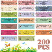 200 Pcs Bible Spanish Inspirational Stickers Colorful Flowers Bible Verse Stickers Christian Planner Religious Stickers