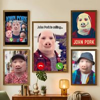 Fun J-John Pork Smiling Throw Poster For Bedroom Gamer Room Decor Restaurant Wall Trendy Aesthetic Gift