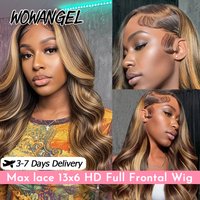 WOWANGEL Honey Blonde Highlight Wigs 13x6 HD Lace Front Wigs P4/27 Body Wave Human Hair Wigs Pre Plucked Glueless Wigs For Women