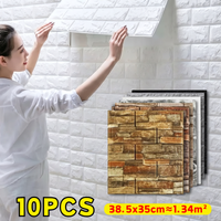 10pcs Self Adhesive 3D Soft Foam Brick Wall Sticker 38.5x35cm Waterproof Stain Resistant Wallpaper Bedroom Kitchen Living Room