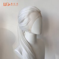 26Inch White Straight Wig with Widow's Peak Swiss Lace Front Glueless Natural Hairline for Cosplay Halloween Anime Costume
