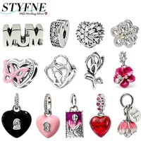 925 Silver Zircon Mum Heart Tulip Charms Beads Fit Bracelet Bag Keychain Hot Air Balloon Dangle Pendant DIY Women Jewelry Gift