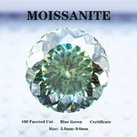 Moissanite Stone 100 Faceted Cut Blue Green Natural Color Multiple Sizes for DIY Charms Jewelry Making with Certificate