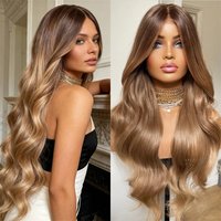 30 Inch 13x4 Ombre Caramel Brown Blonde Highlights HD Lace Front Wig HIgh Quality Synthetic Lace Front Wigs Ladies Party Wigs