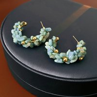 Irregular Navy Blue Stone Hoop Earrings Fashionable Sweet Round Earrings Elegant Temperament Woman for Daily Commute Jewelry K1