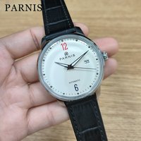Parnis 42mm Sapphire Crystal NH35 Automatic Mechanical Men's Watch Beige Color Dial Stainless Steel Case Leather Strap