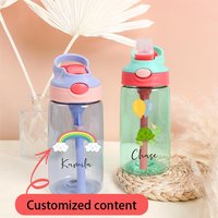 Customizable cartoon pattern children's water cup with straw plastic cup, suitable for travel and school,Christmas gift
