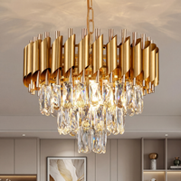 Modern Round Gold Crystal Chandelier, 6-Light Chain Hanging K9 Crystal Ceiling Light Fixture for dining room/living room/bedroom