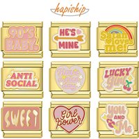 Hapiship 9mm Width Retro Enamel Charm, Lucky Girl & Heart Design Italian Module Links Fit 9mm Bracelet, DIY Jewelry Making