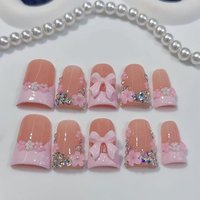 10pcs high-end Style girl version, hand-painted three-dimensional patterns, bowknot, dazzling sparkly diamond handmade fake nail