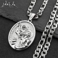 Religious ST.Christopher Protect Us Medal Necklace for Women Men Stainless Steel Silver Color Catholic Saint Chain Jewelry