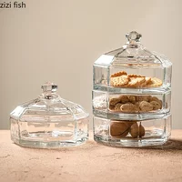 Creative Glass Dried Fruit Plate with Lid Dust Proof Storage Snack Plate Dim Sum Dish Multi Storey Molecular Food Display Plate