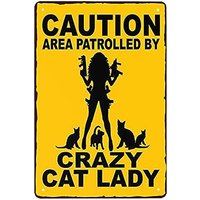 Cats Aluminum Sign Forest Park Warning Sign Metal Tin Sign Caution Area patrolled by Crazy Cat Lady Pub Home Vintage