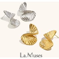 La. Muses Rotating Twisted Fan Shaped Stainless Steel Women's Earrings PVD Gold Plated Fashion Jewelry Accessories