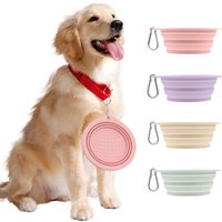 Collapsible Pet Silicone Dog Food Water Bowl Macaron Color Outdoor Travel Portable Folding Supplies Dishes with Carabiner