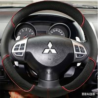 Black Genuine Leather Car Steering Wheel Cover For Mitsubishi Lancer X 10 Pajero Sport Outlander ASX