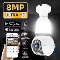8MP E27 Bulb WiFi Camera 2 In1 LED Bulb Smart IP Camera Surveilance PTZ 8X Zoom Tracking Two-way Audio Night Vision Wireless Cam
