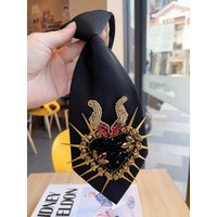 Women's Black Heart-Shaped Horn Rice Beads Rhinestone Decorative Tie Sparkling Elegant Neck Ornament Scheming Design Banquet Dinner Workplace Matchinging Item