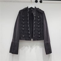 Coat Women Denim Short Coats Stand Collar Jackets Full Sleeve Button Vintage Washed Y2k Streetwear Work Jacket Splice Spring