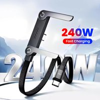 2 in 1 PD 240W Type C to Type C Charging Cable Foldable Bracket Desktop Holder Stand Fast Charging Wire for iPhone Samsung