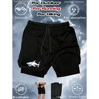 Men's anime printed double-layer shorts, gym exercise, multi-functional training, quick-drying jogging pants, towel Y2k fitness