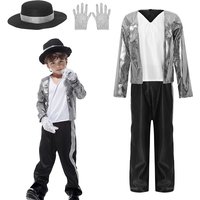 Halloween Kids Children Singer Dancer Cosplay Costumes Carnival Stage Performance Top Pants Hat Gloves Suit