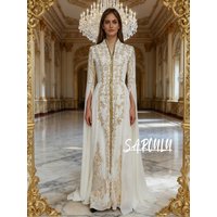 Caftan Dress Long Sleeve Saudi Prom Dress Dubai Moroccan Kaftan Elegant V Neck Evening Dress Arabic Women Customized Plus Size