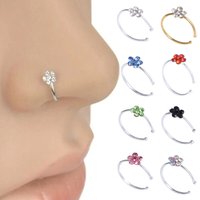 1pc Flower Rhinestone Nose Ring Piercing Hoop Earrings Nose Stud Ear Cuff Body Jewelry