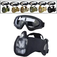 Airsoft Tactical Mask Goggles Set Adjustable Metal Steel Mesh Half Face Masks for Paintball Shooting CS War Game