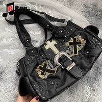women's handbag Retro metal Men unsex Y2K cool girl Harajuku Goth punk Versatile lace cross rivet letter cowboy crossbody bag