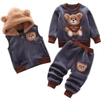Kinder Baumwolle Kleidung Set Herbst Winter Verdicken Fleece Hoodies Pullover Hosen Weste 3 stücke Outfits Jungen Anzüge Mädchen Warme Oberbekleidung