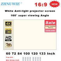 ZHNUWIE Projector Screen White Grid Anti-Light 16:9 Projection Screen For Home 72 84 100 120 133 Inch Portable Reflective Cloth