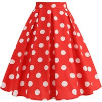 Vintage Women's Summer Skirts High Waist Polka Dot Print Red White Black Elegant 50s Midi Tunic Knee Length