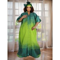 Elegant Embroidered V-Neck Batwing Sleeve Kaftan Dress - Flowy Random Dashiki Dress with Pullover Design