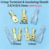 100PCS/Lot 2.8mm 4.8mm 6.3mm Brass Male Female Spade Connector Electrical Wire Crimp Terminals & Insulation Sleeves