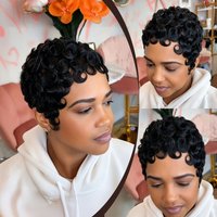 New Fashion Pixie Cut Curly Human Hair Wigs for Women full machine made Curly Human Hair Wig Layered Pixie Wigs with Bangs Curly