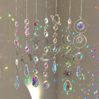 Silver Series Crystal Wind Chime Star Moon Sun Catcher Crystal Wind Chime Pendant