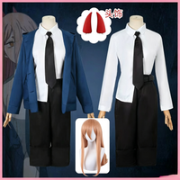 Chainsaw Man Power Cosplay Costume for Women Blue Jacket Wig with Horn Hairpins Halloween Carnival Party Anime Role Playing Outf