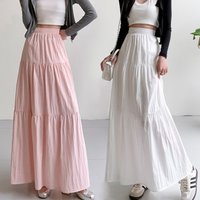 Loose Folds Skirt Pink Sweet Elegant Elastic Waist A-Line Skirt Large Swing Spring Summer Casual Cake Skirt Solid Women Clothing