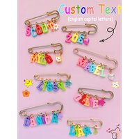 1pc custom gold name pin brooch pendant, colorful letter beads, heart/flower/smiley face accessories, birthday/Christmas gift
