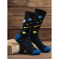 1 Pairs Space Planet Galaxy Print Men's Cotton Socks Personality Novelty Cosmic Pattern Mid-Calf Socks For Men Skateboard Socks