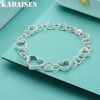 Wholesale 925 Sterling Silver Jewelry Fashion Women Lady Wedding Charm Hollow Heart Bracelets Factory Price