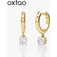 OXTAO Charm Gold/Silver Hoop Earrings Female Jewelry 14K Gold Filled Moissanite Dangle Hoop Earrings 6.5mm D VVS1 with Certified