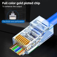 10-1000pcs/lot RJ45 CAT5e Pass Through Connectors Crystal End Gold-Plated 8P8C Crimp Standard Ethernet Network Modular Plug