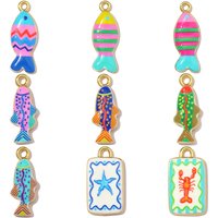 3pcs/Lot Copper Enamel Starfish Lobster DIY Earring Charms Rainbow Tropical Fish Necklace Pendants Ocean Theme Jewelry Wholesale
