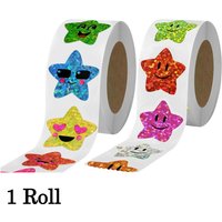 Glitter Foil Star Smile Stickers for Kids Reward Teacher Supplies School Classroom Planner Decor, 500Pcs per Roll
