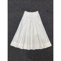 Embroidery Hollow Out Women Midi Skirt Solid Color High Waist A-Line Casual Jupe